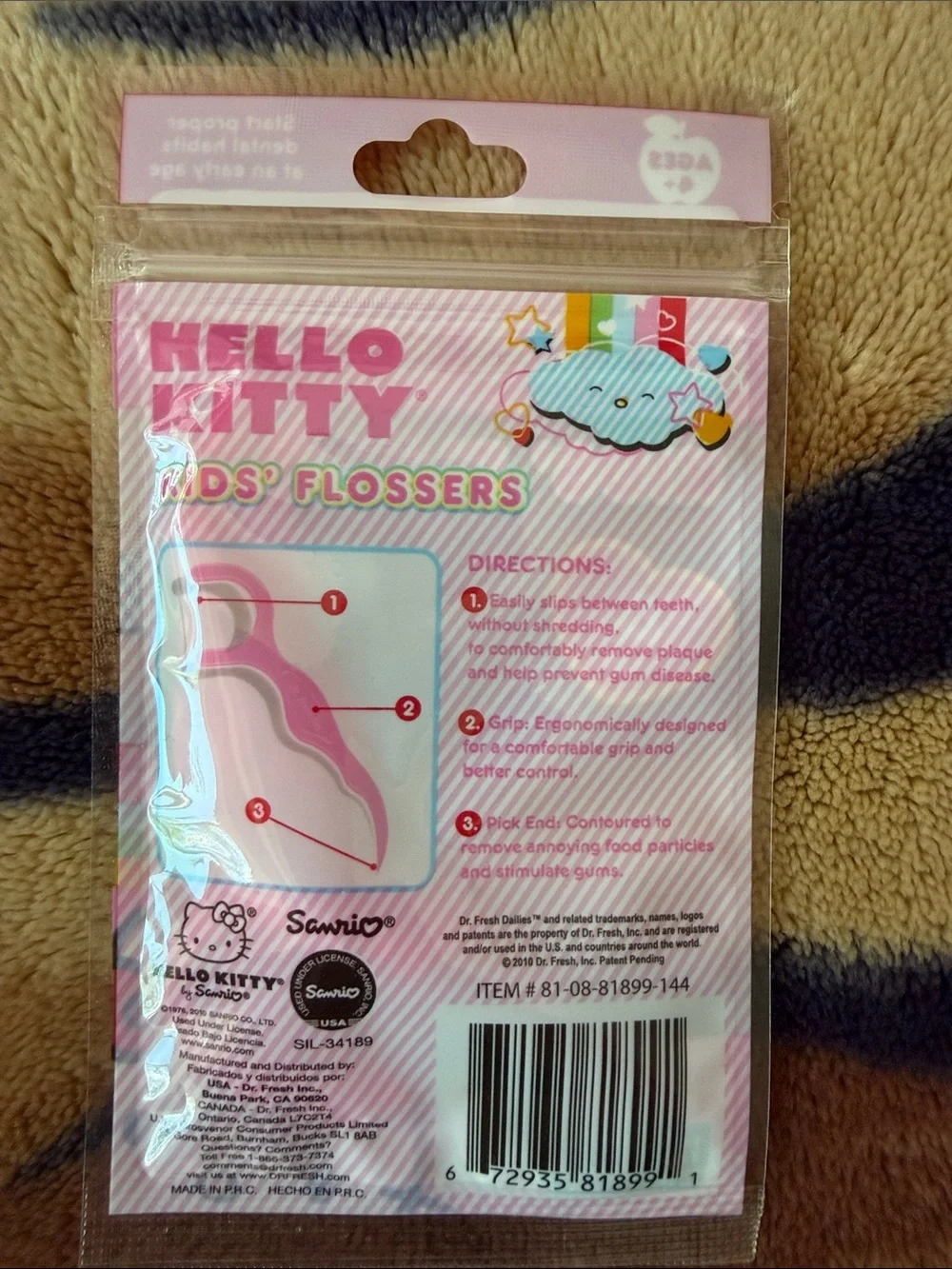 Hello Kitty Kids Toothbrush & Flossers Set - Pink, Blue, Green, Yellow, Red